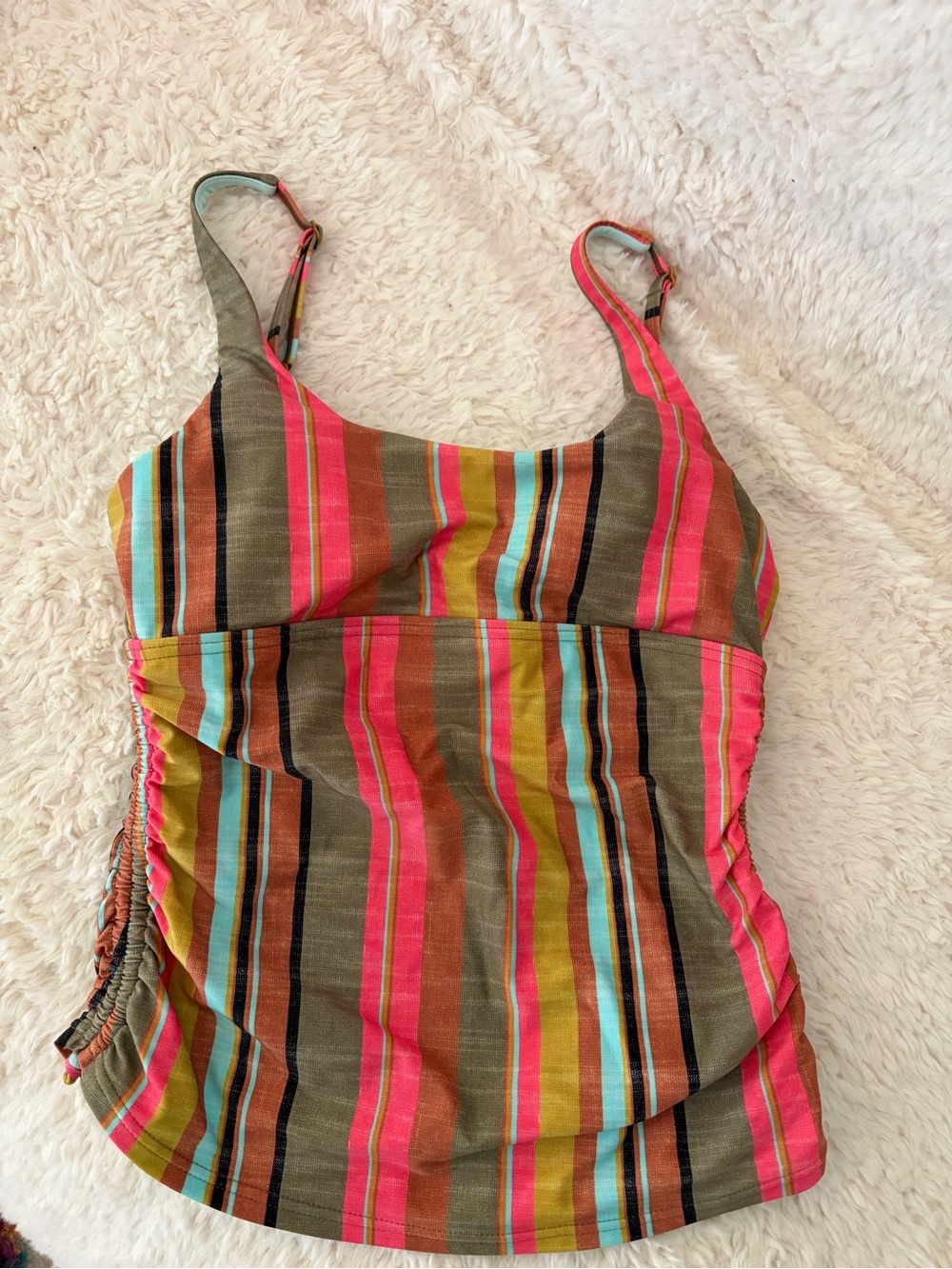 Prana Striped Pink & Brown One-Piece Swim Top